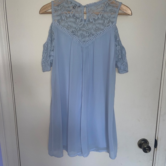 As U Wish Summer Baby Blue Lace Top Cut Out Sleeves Babydoll Dress - Picture 6 of 6